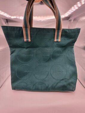 Authentic Vintage Gucci Large GG Jacquard Canvas Tote Bag — Teal/Petrol Blue